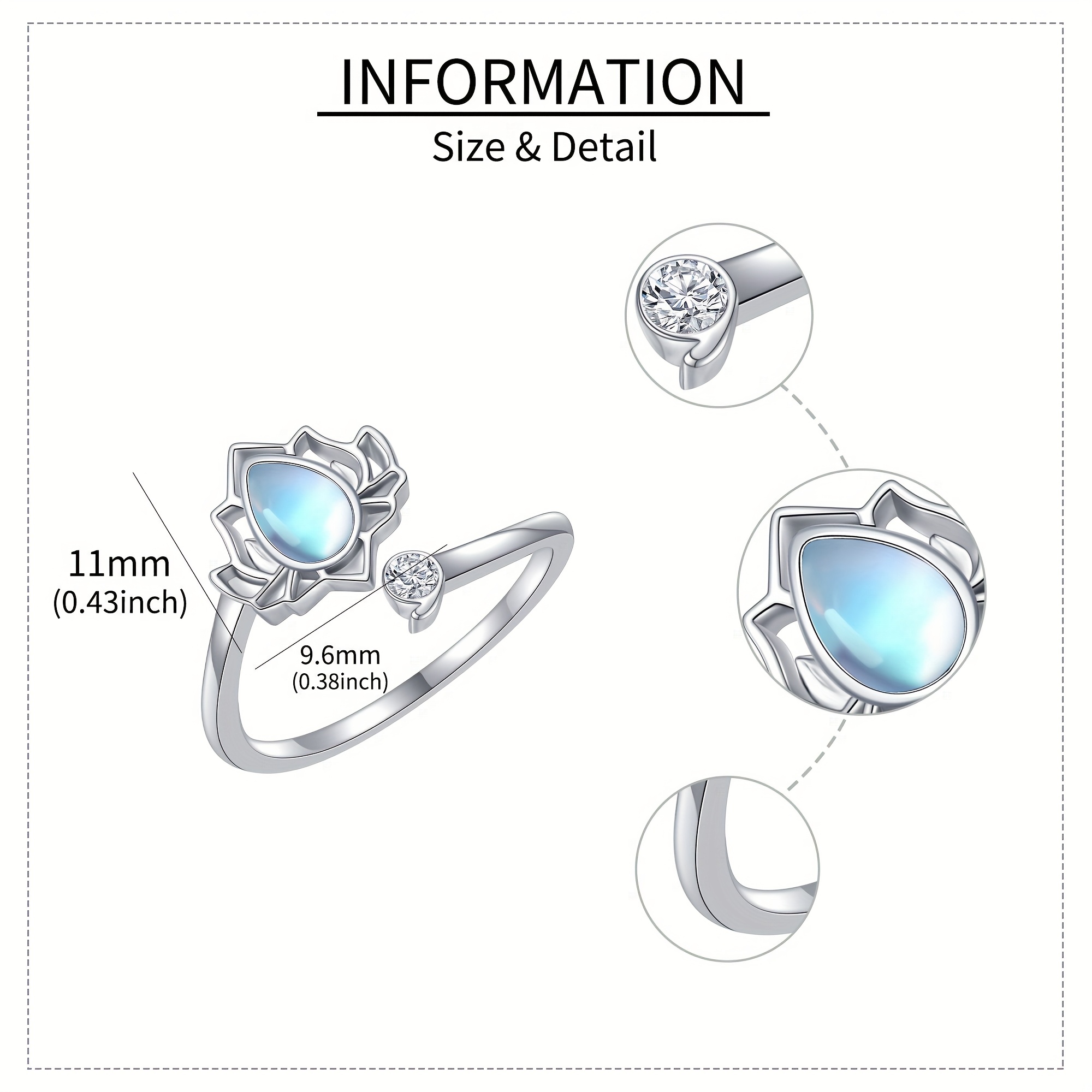 Women's 925 Sterling Silver Lotus Ring with Synthetic Zirconia & Moonstone
