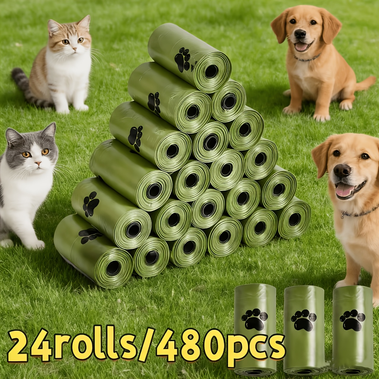 TEMU 24 Rolls/480pcs Dog Poop Bags, Strong Leak-proof Pet Waste Bags, All-size Small And Large Dogs And Cats, Flexible Tear-resistant Pet Poop Bags,
