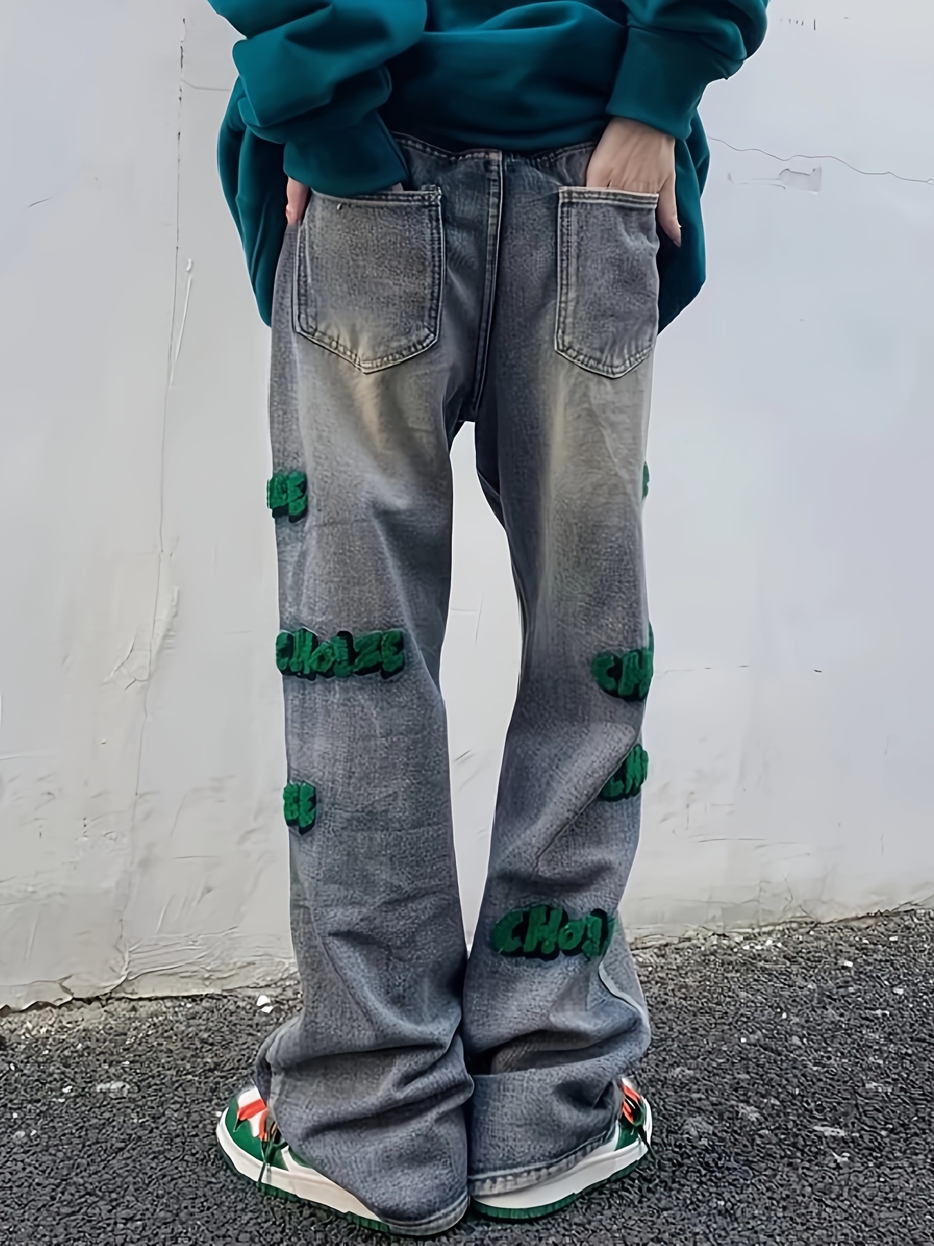 Embroidery Cotton Baggy Jeans Men's Casual Creative Street - Temu