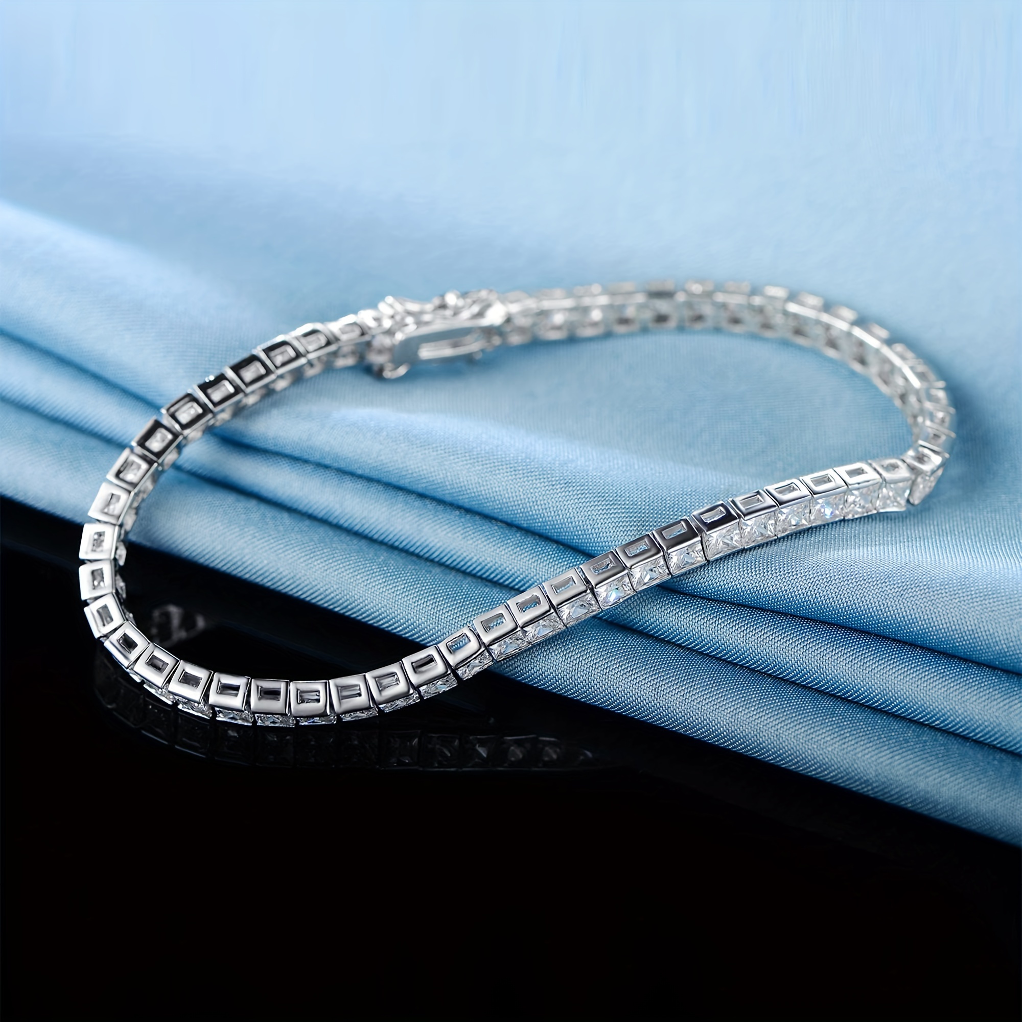 

1pc, & , Silvery Copper Bracelet, Zirconia Bracelet, For , Unisex
