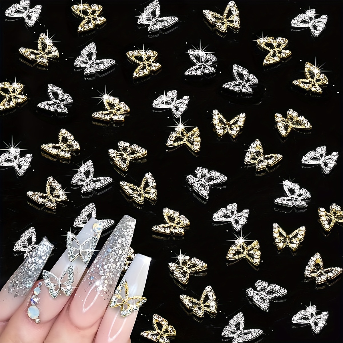 

40pcs 3d Butterfly Nail Art Charms, Diy Nail Faux Jewelry Decorations, Glitter Accents For Manicure, Craft Supplies