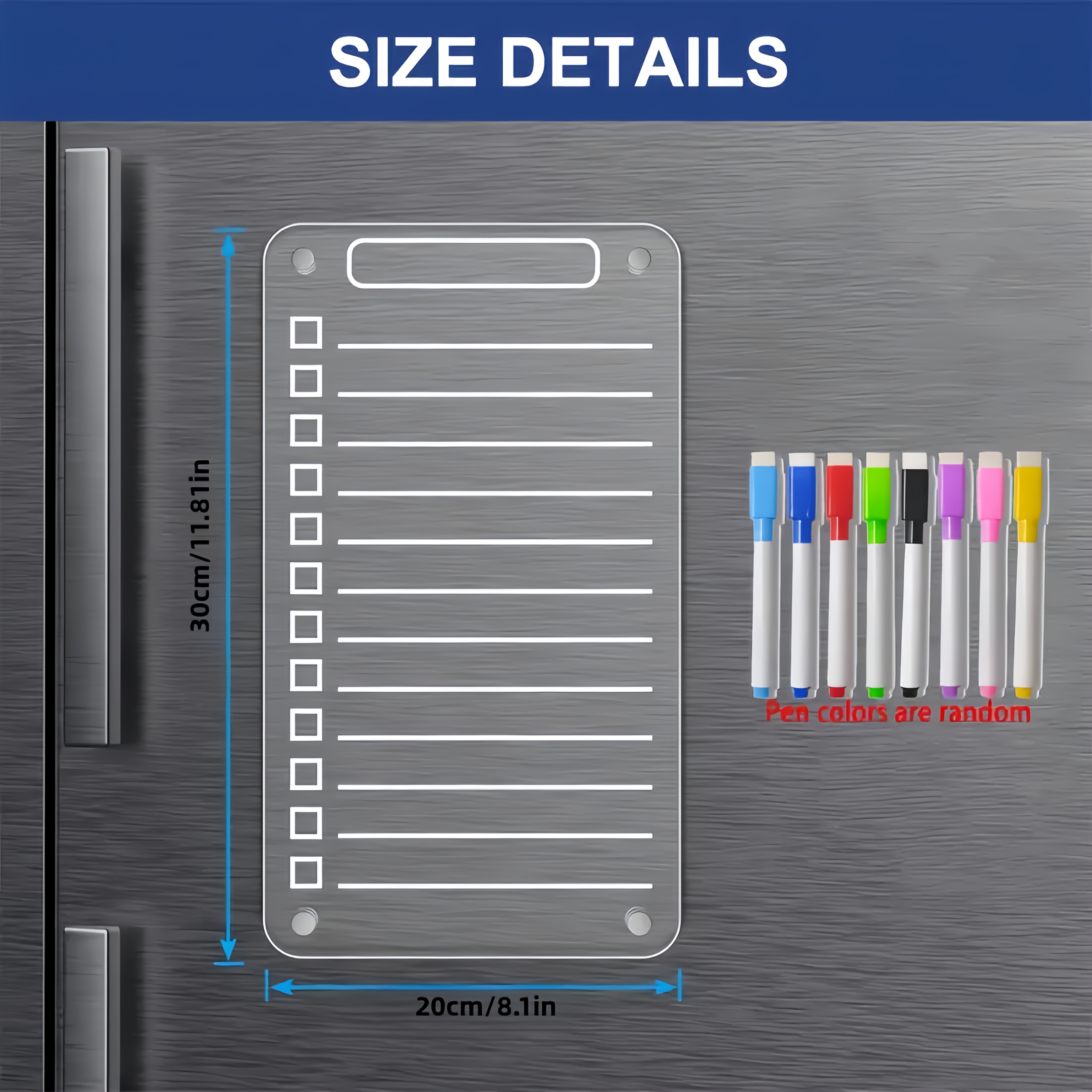 TEMU Medium/a4 Size 11.8in X 8in - Acrylic Weekly Planner Erasable Whiteboard, Transparent Magnetic To-do List Fridge Magnet, Random 8pcs Pens