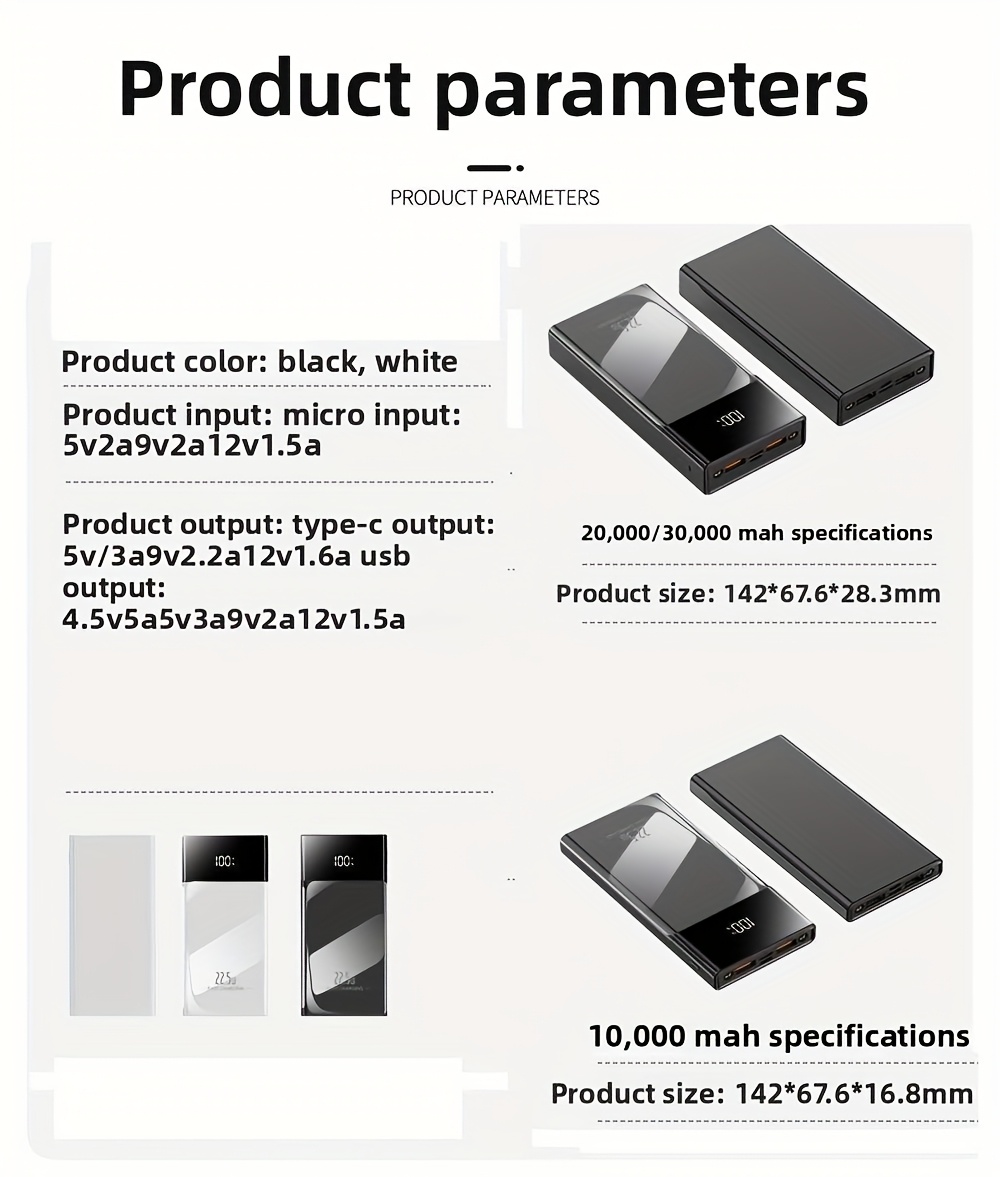 10 000mah high capacity power bank 22 5w pd fast charging 2 device   charging smart led   built in led flashlight   portable universal   for iphone 16 15 14   for samsung google   devices Product details 2