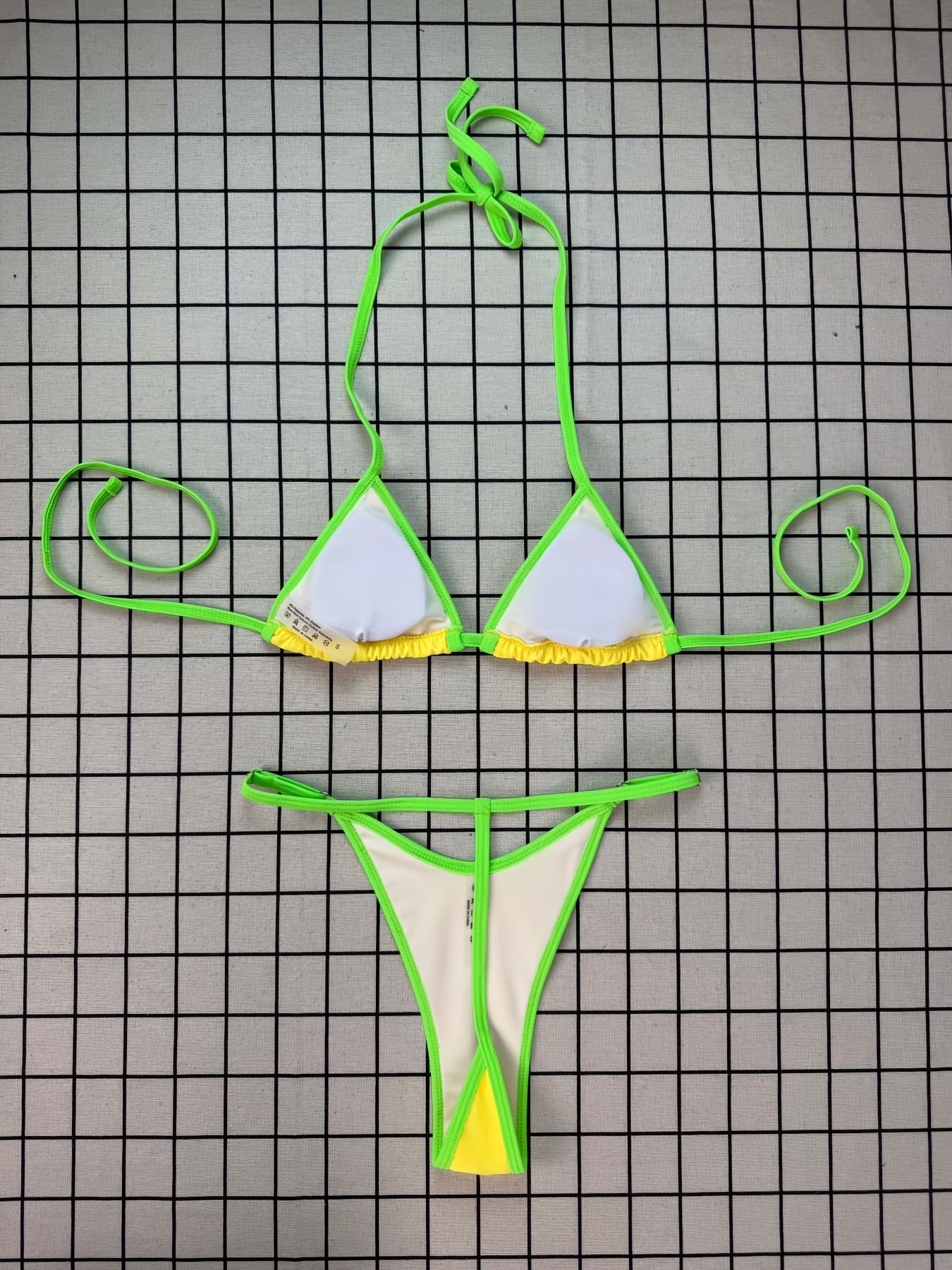 High-Quality Sexy Color-Block Strappy Thong Bikini Two-Piece Set for Women