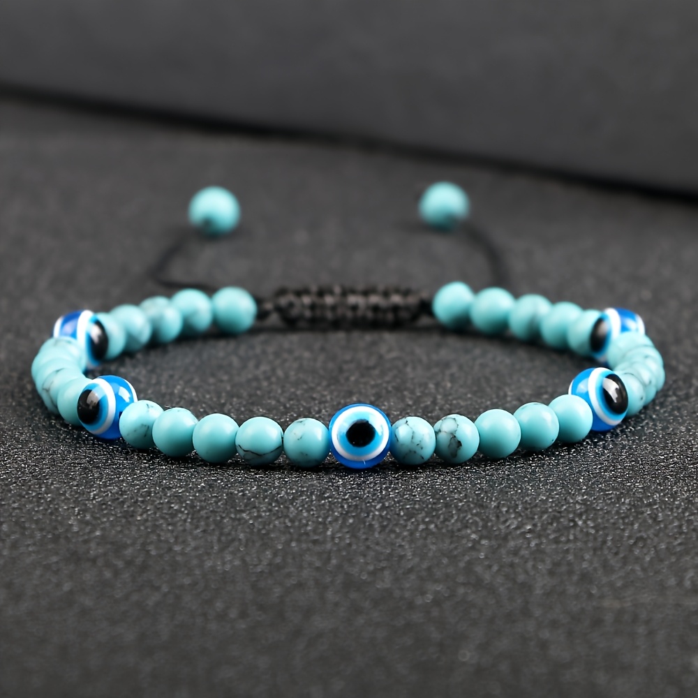 TEMU 1pc Handmade Adjustable Woven Bead Evil Eye Bracelet - -free Protection, Suitable For , Good Luck Talisman Jewelry, Daily Wear & Vacation