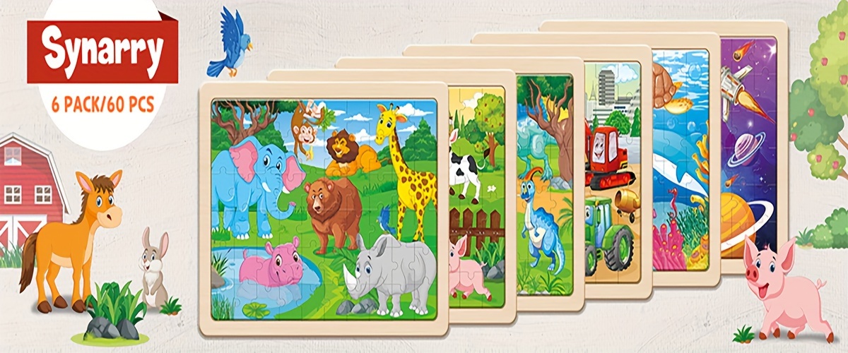 Wooden Puzzles For Kids Ages 4-6, 6 Packs 60pcs Jigsaw Puzzles Preschool Educational Toys Gifts For Children Ages 4-8, Kids Puzzles For 4+ Year Olds Boys Girls, Wood Puzzles Ages 3 4 5 6 7 8