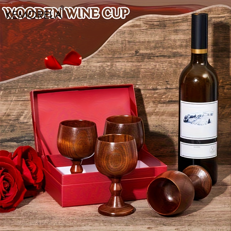 Lot De 4 Gobelets En Bois - Verres à Vin Vintage, 150 Ml - Style Médiéval, Pour Café, Thé, Déco - 12