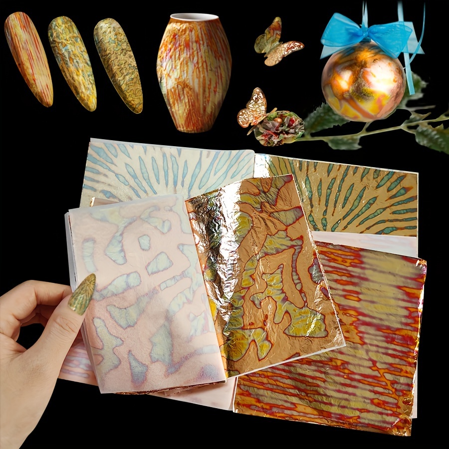 

Copper Foil Sheets 50-pack, Patterned Color Metal Foil Leaf Booklets, 14cm For Gilding, Furniture, Nail Art, Painting, Diy Crafts