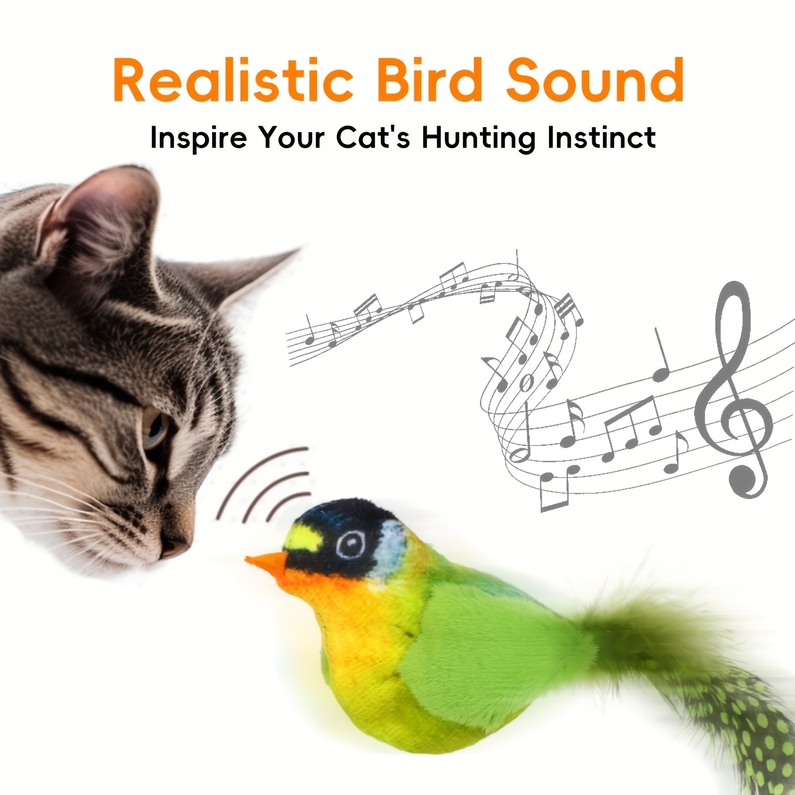 

Interactive Indoor Cat Toy With Realistic Bird Sound And Random Tail Pattern, Plush Material