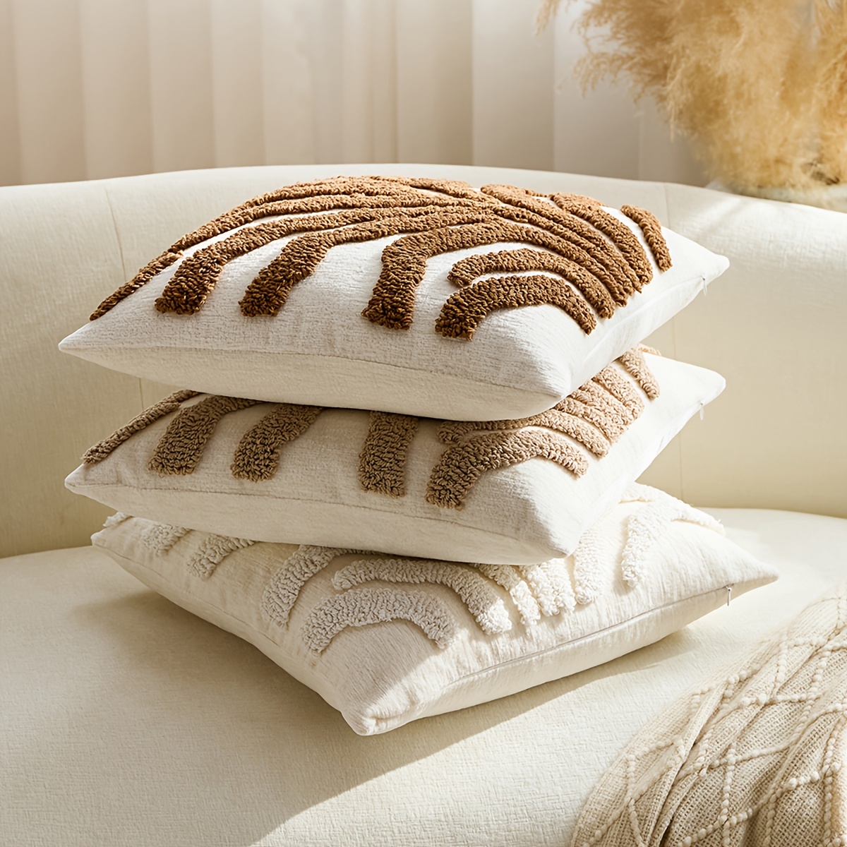 Set of 2 Tufted Pillowcases, Bohemian Style Decorative Cushion Covers, Suitable for Living Room, Bedroom, Sofa (Pillow Inserts Not Included)