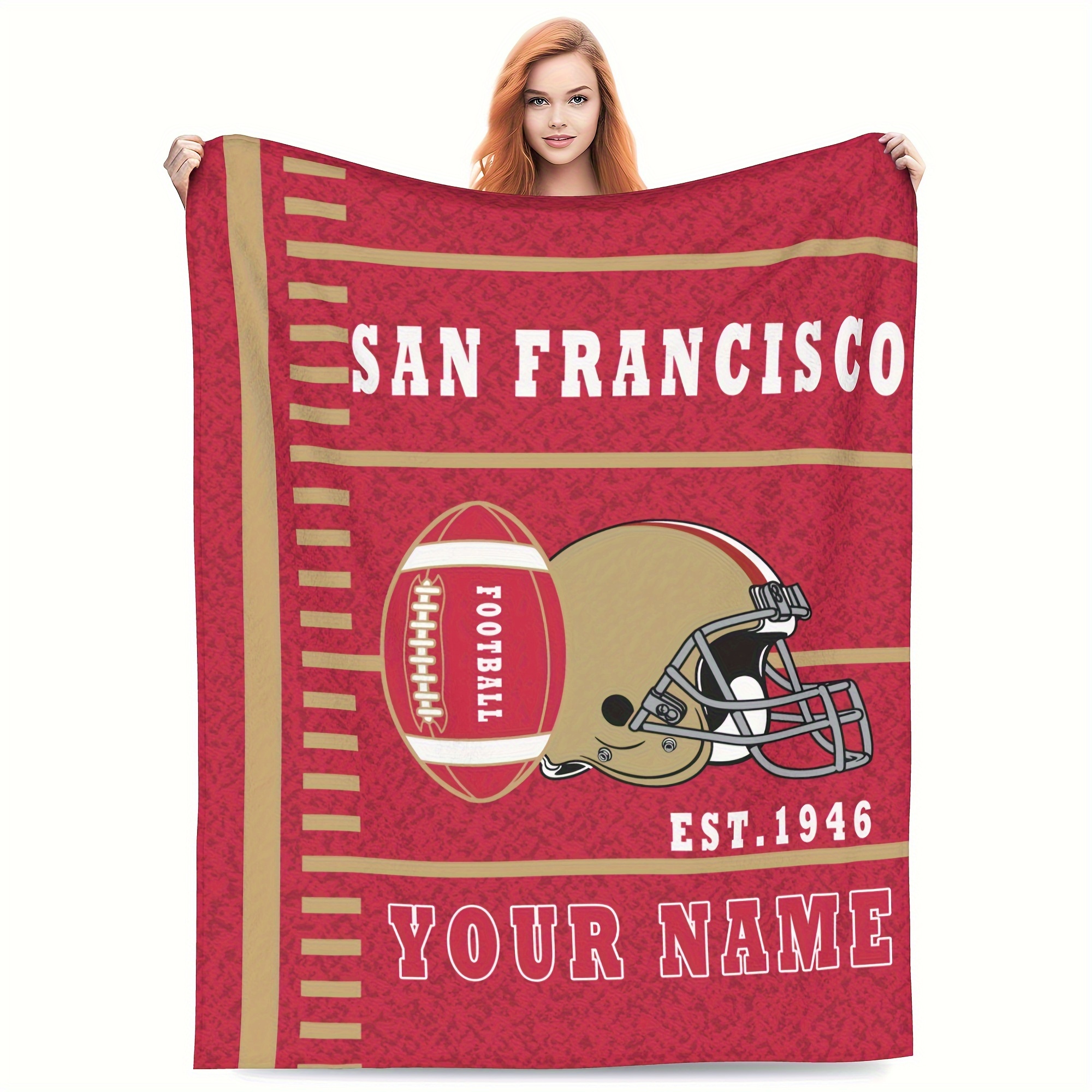 

Customizable San Football Fan Throw Blanket - Personalized Name, Soft Polyester, Travel & Home Decor