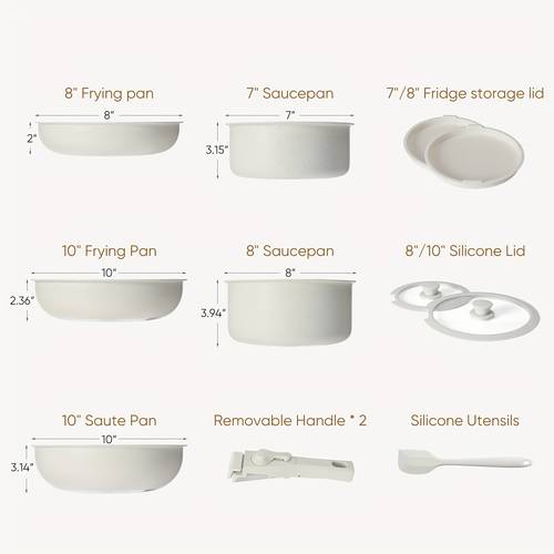 12pcs pots and pans set nonstick kitchen induction cookware suit with detachable handle dishwasher oven safe milky