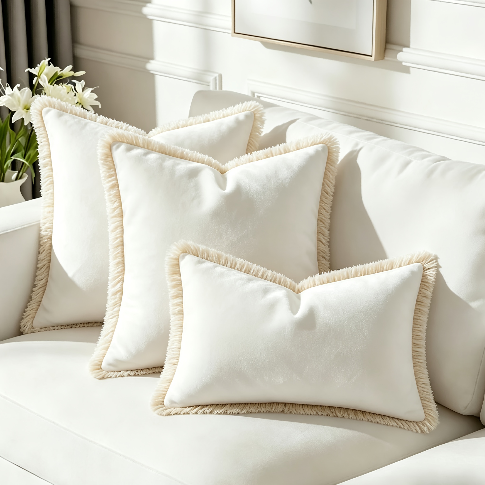 TEMU Velvet Combination Throw Pillow Covers, Lumbar Pillow Covers, With Zipper Closure On The Back, Machine Washable, Suitable For Bedrooms, Living