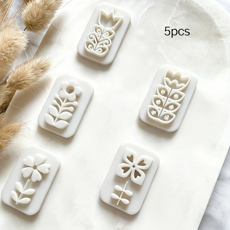 E-shop 5 Stück Exquisite Polymer Clay Stempelformen | Skandinavische Blumenformen | Kunststoff Ohrring- und Schmuckwerkzeuge | Muster und Tonformen
