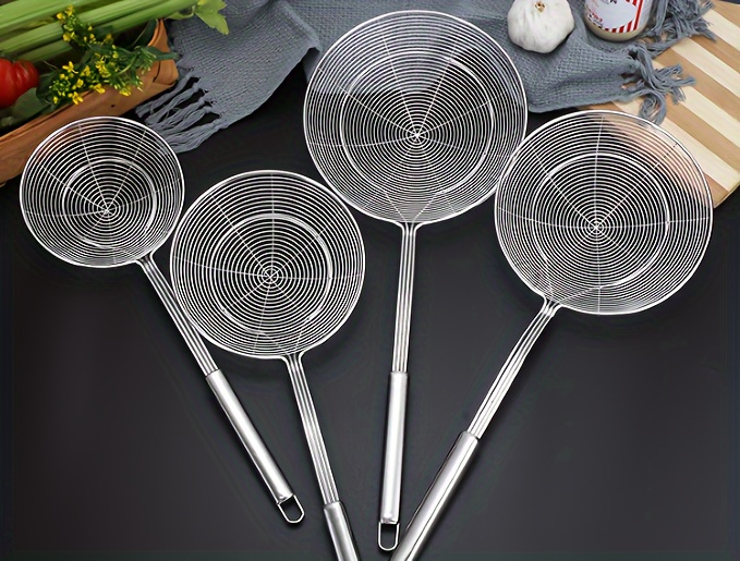 1pc strainer ladle stainless steel wire skimmer spoon with handle kitchen spider strainer household skimmer spoon for frying kitchen cooking tool for fried food kitchen stuff kitchen gadgets kitchen accessories details 0