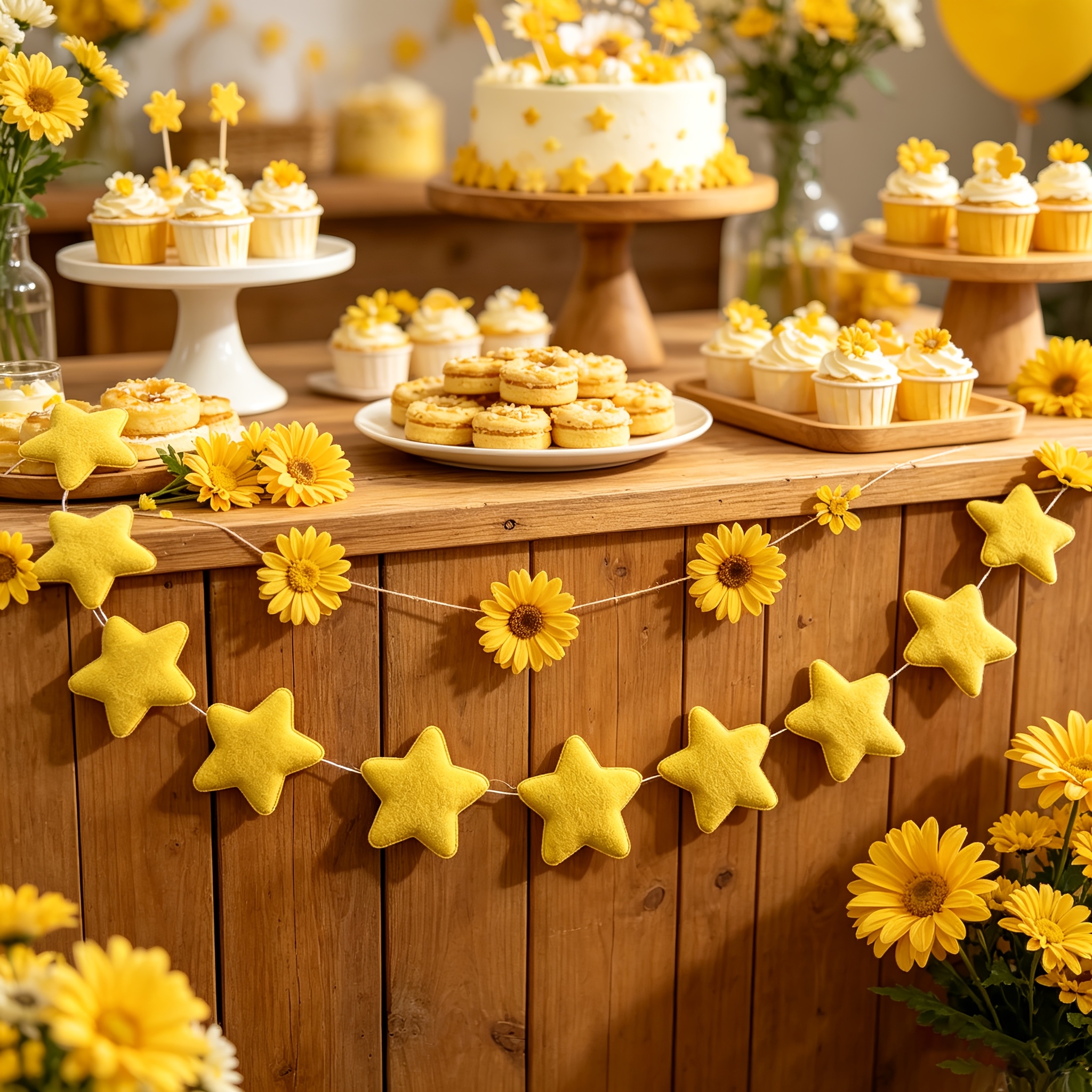 Image of Handmade Felt Pastel 3d Stars Banner Party Decorations For Birthday Party Decorations Suitable For Baby Shower Birthday Party Wedding Supplies Photo Background 1pc