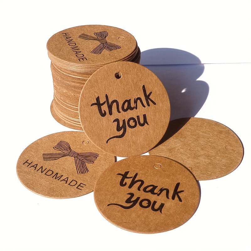 

100pcs, Round Thank You Gift Tags Handmade Paper Tags Wedding Birthday Party Hang Tag Decoration Label Card For For Diy Crafts, Small Business