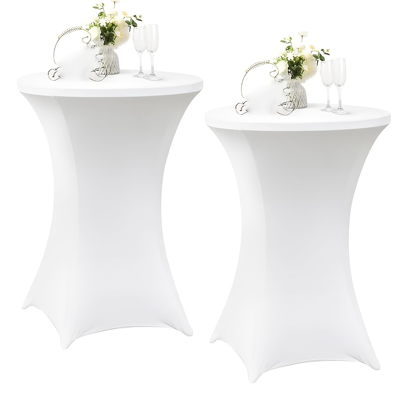 Image of 2pcs Of Elegant Black And White Stretch Cocktail Table Covers Made Of Polyester, Suitable For Weddings, Birthday Parties, Exhibitions, Bars, And Upscale Restaurants (tablecloth Only)