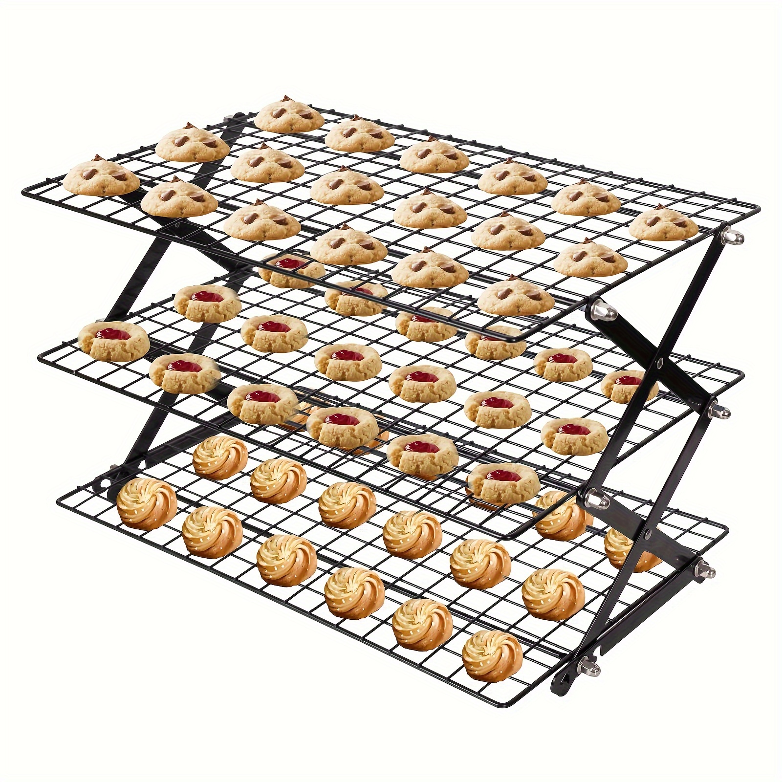 TEMU 3-tier Collapsible Cooling Rack - Perfect For Baking, Bbqs & Outdoor Camping | Durable Metal For ,
