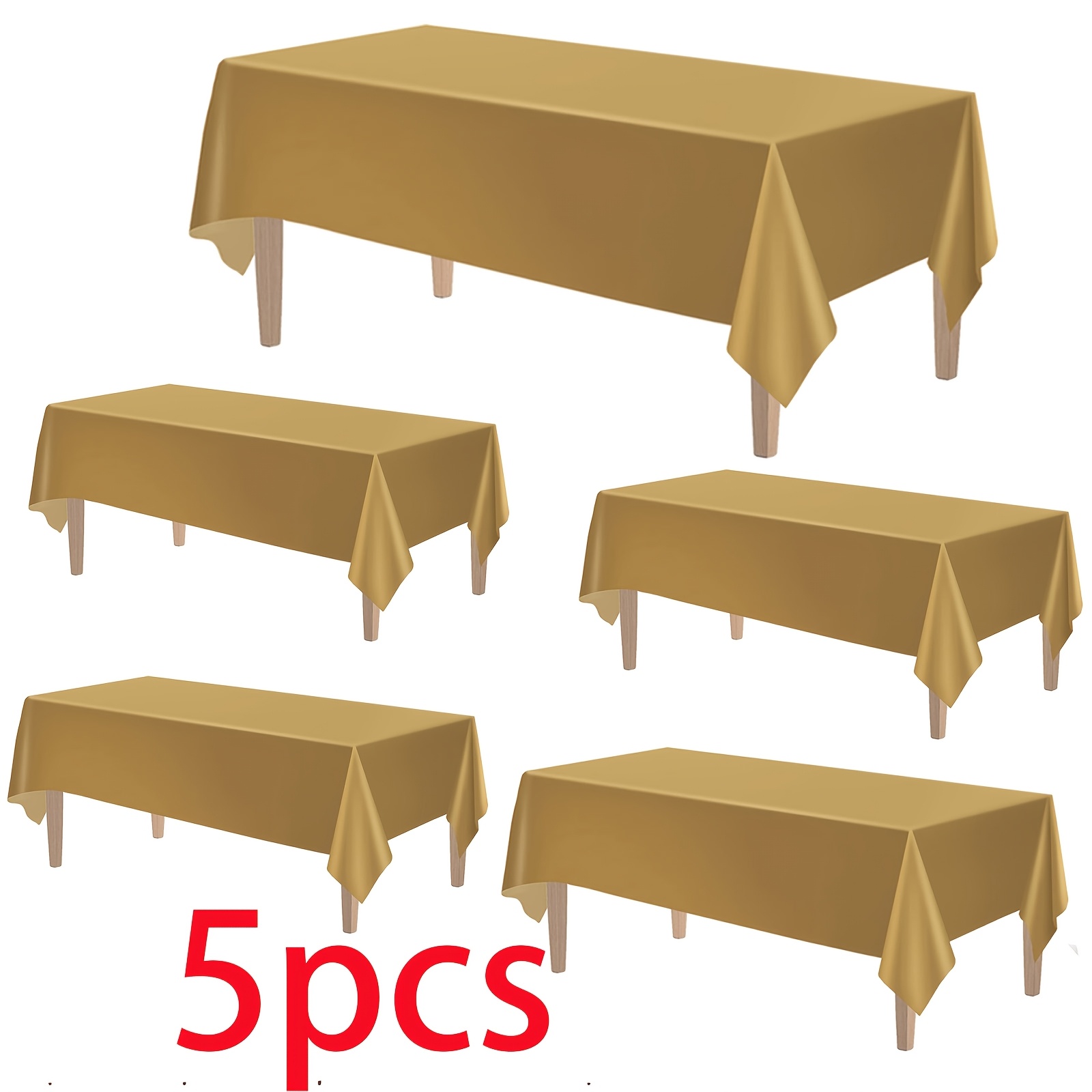 TEMU 5-pack Golden Plastic Tablecloths 137 X 183cm Disposable Birthday Party Tablecloth Party Decoration Tablecloth Suitable For Birthday, Wedding,