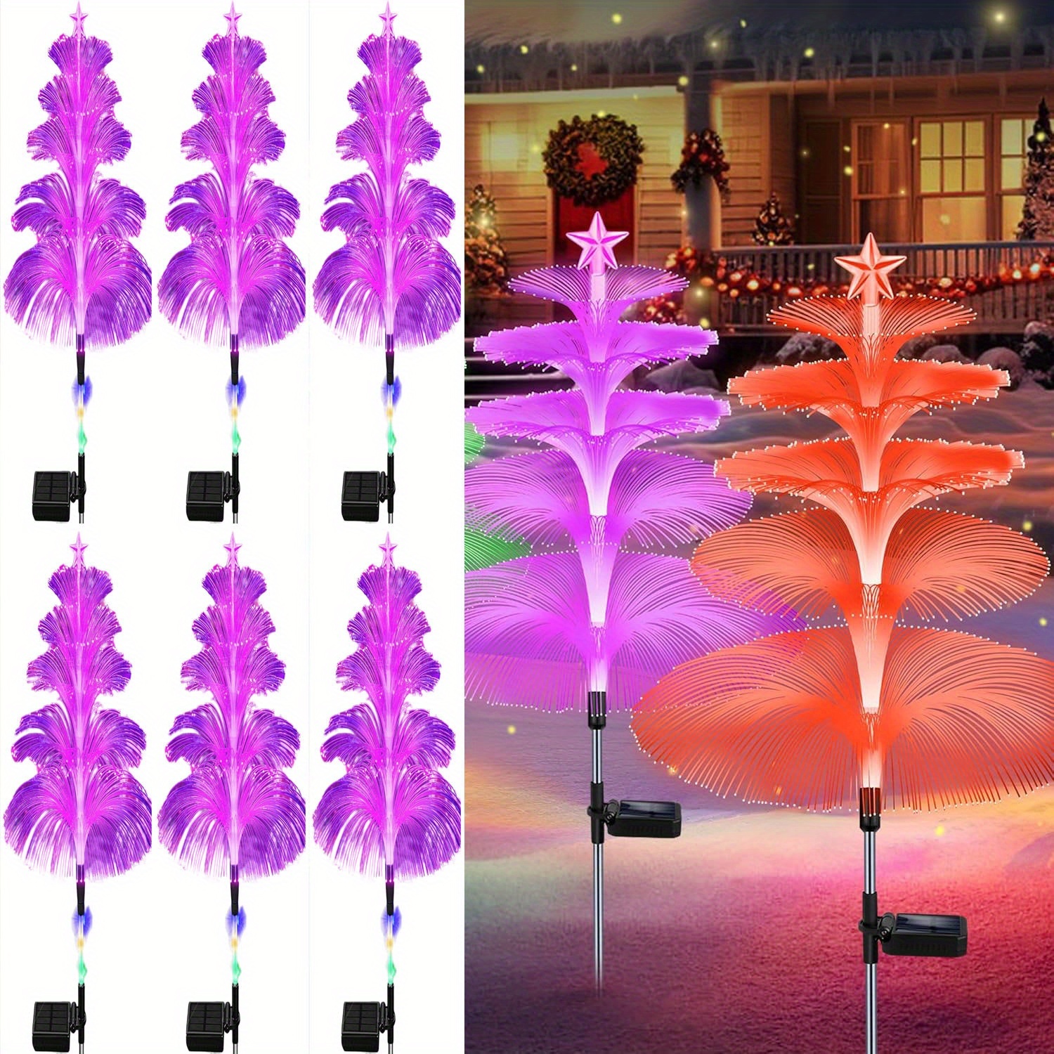 TEMU Solar Outdoor Lawn Lights, Courtyard Lights, Led Christmas Decorative Tree Lights, Outdoor Ip65 Solar Christmas Tree With 2-layer Fiber Optic