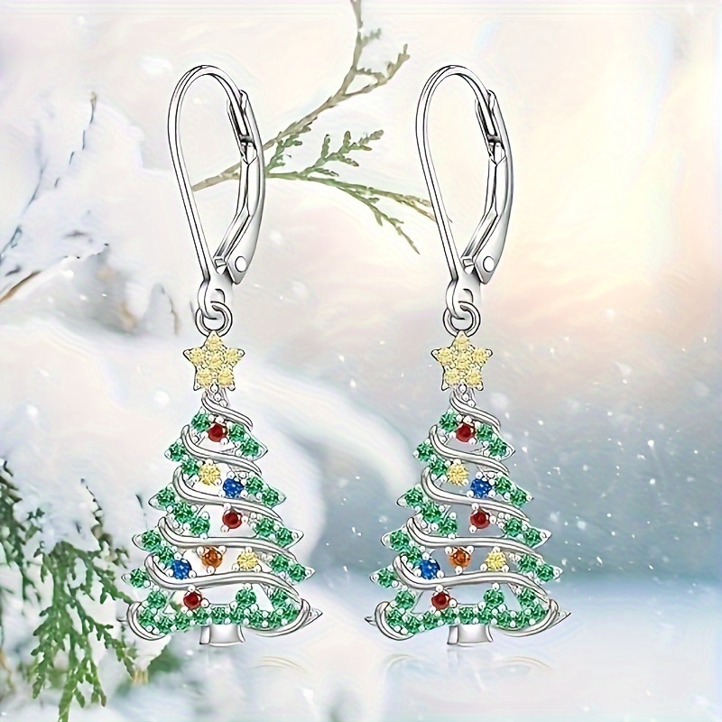 elegant christmas tree pendant earrings set with shiny cubic synthetic zirconia nickel free copper suitable for daily wear and parties Product details 2