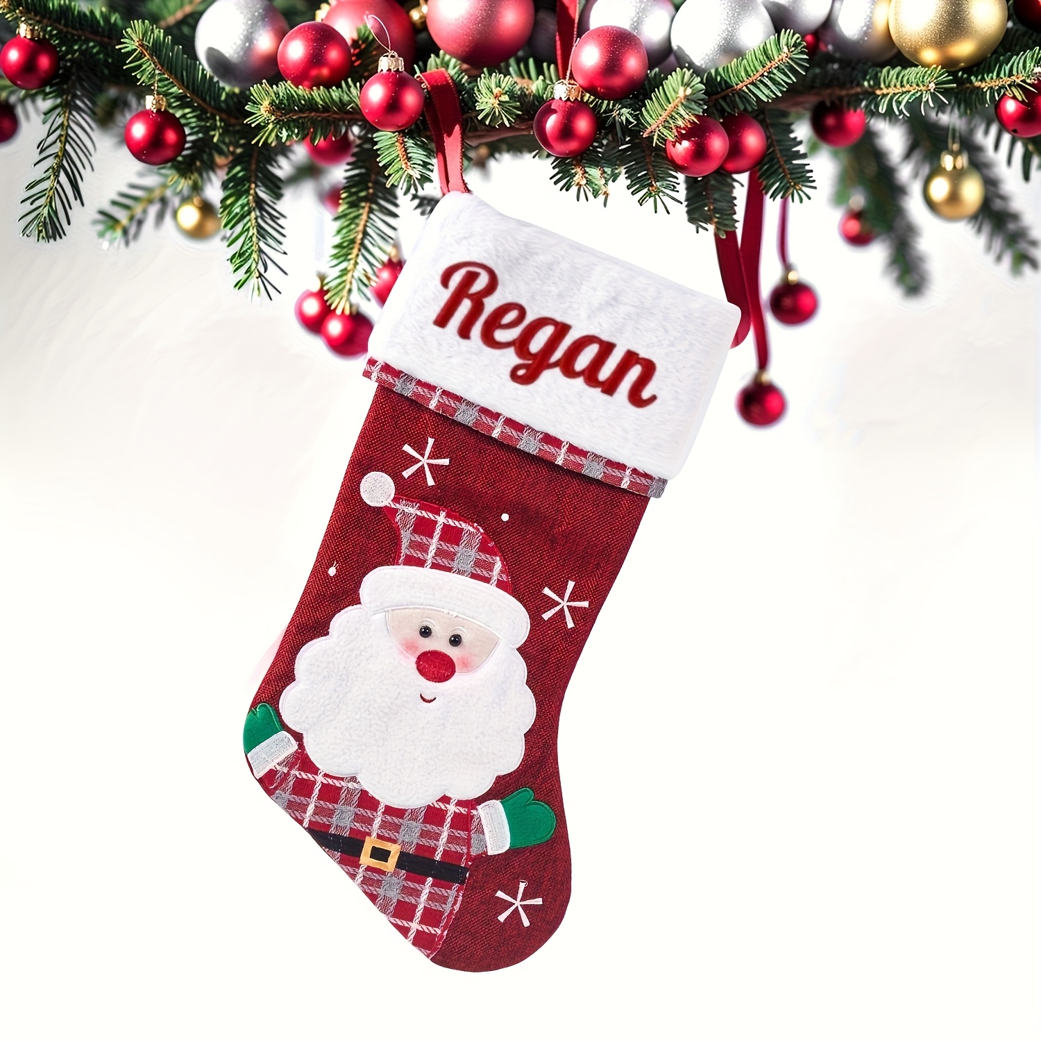 TEMU Calze di Natale ricamate personalizzate con e testo, stile , decorazioni natalizie senza piume, design , e renna, per e alberi, sacchetti regalo