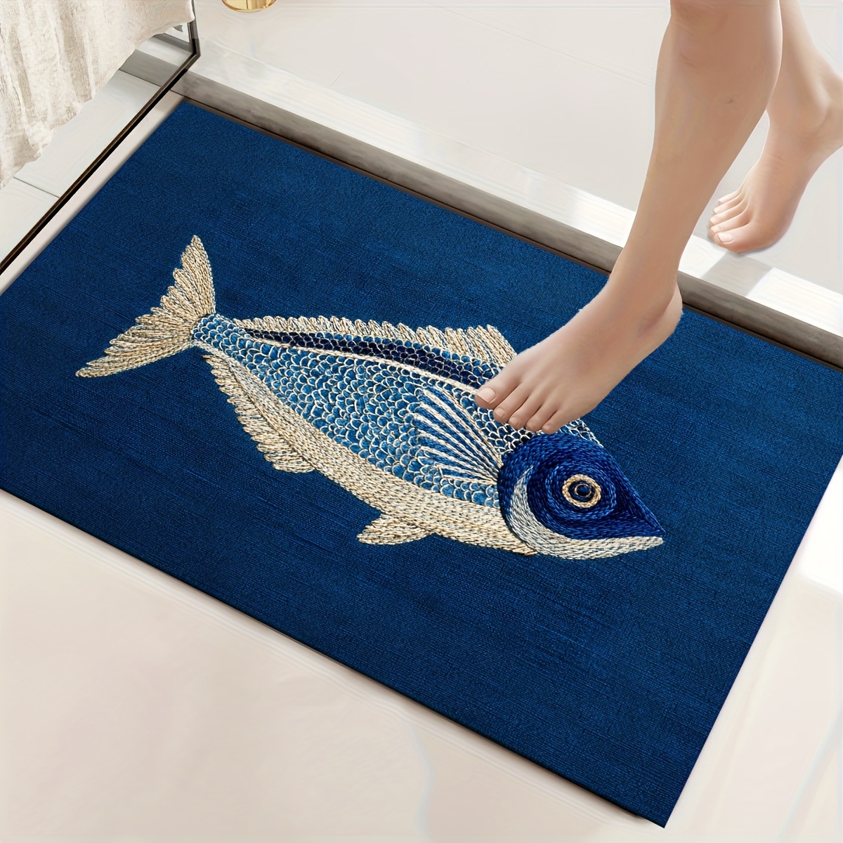 TEMU 2d Flat, 1pc Kafulam Modern Minimalist Fish Bath Rug Suitable For Doorway, Entryway, Hallway, Bathroom Floor Mat - Soft With Non-slip Backing,