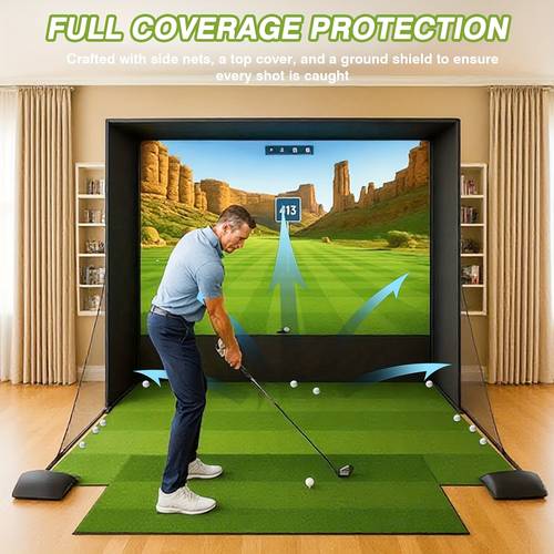 10 x 8ft golf simulator enclosure with screen aluminum frame durable nylon net portable indoor outdoor golf training cage easy assembly practice setup for home garage backyard golfers of all levels simulator not included