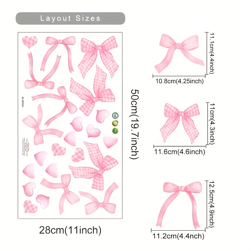 1pc Pink Love Bow Pvc Wall Decal Sticker - Reusable, Washable Peel And Stick Design For Bedroom, Living Room, Bathroom Decor | , Self-adhesive, No Power Needed