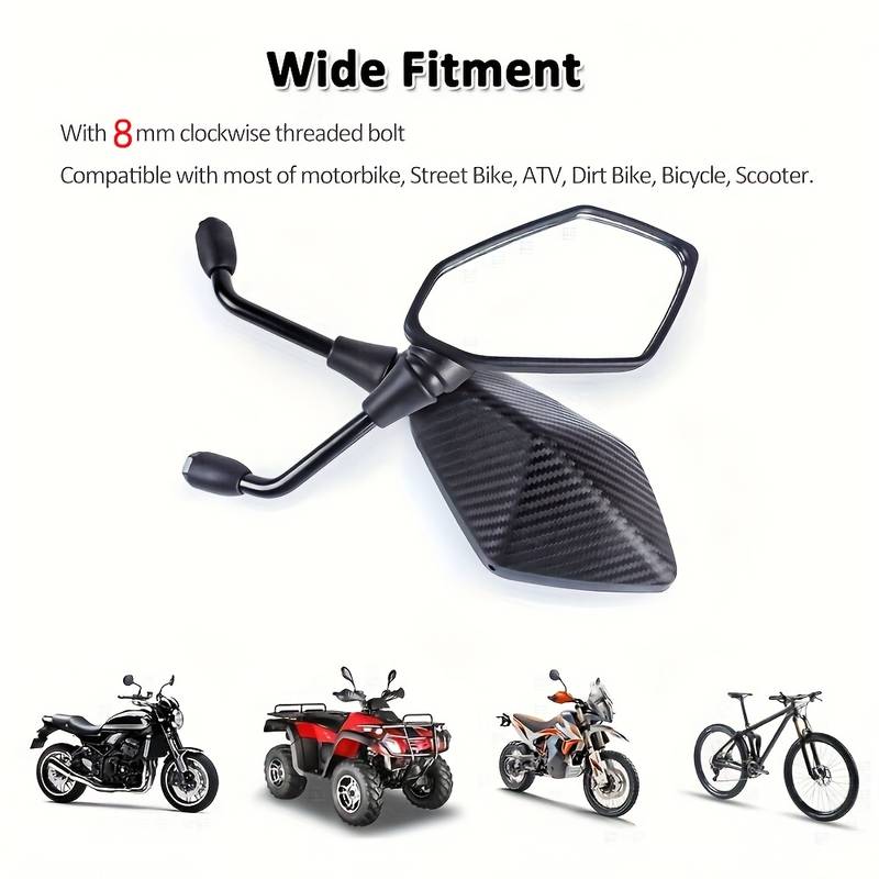HTTMT Motorcycle Racing Rearview Mirrors – 8mm & 10mm Bolt Options (Black, CW/CCW Threads)