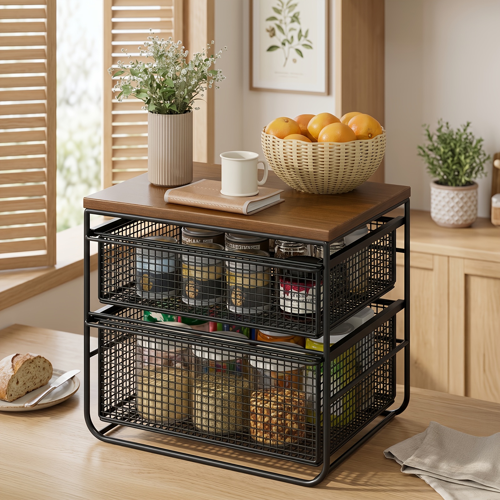 Desktop Pull-out Metal Organizer, 3 Tier Drawer Storage Rack, Thickened Strong Bearing Sturdy No Shaking, Double Pull-out Drawer No Bending, Classified Storage, For Kitchen Countertop Bathroom Bedroom