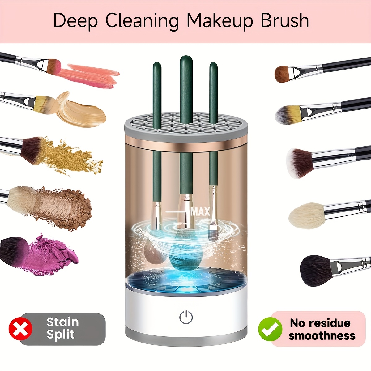 360° Kutija za čišćenje alata za ljepotu - Jednostavno upravljanje, niska buka i energetski učinkovita tehnologija zvučnih valova/ultrazvučni uklanjač mrlja za kistove za šminku, beauty jaja, spužve - Perilica (bez / lako čišćenje)