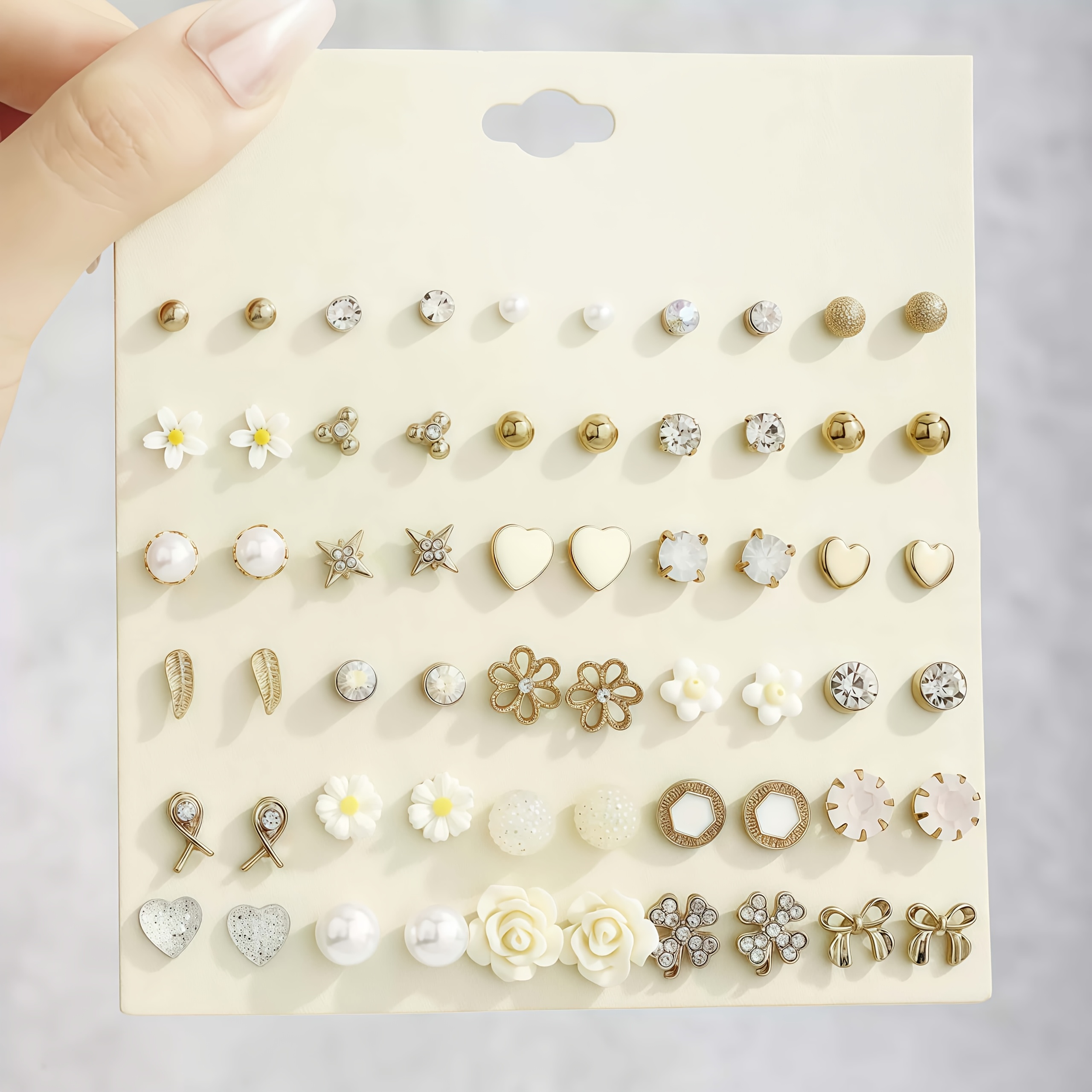 TEMU Ladies 30-pair Multi-set Flower Stud Earrings, Suitable For Women, White Daisy Heart-shaped Earrings, Elegant Jewelry Gift For Daily Wear