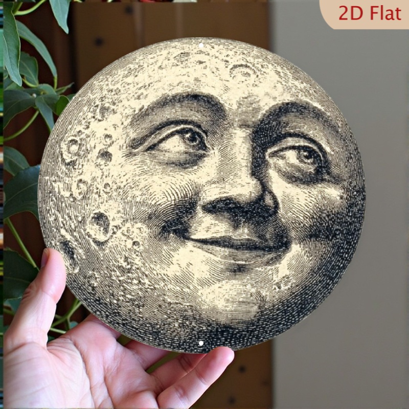 TEMU 2d Flat - 1pc 88in Vintage Smiling Moon Metal Tin Sign - Whimsical Wall Art For Home, Cafe, Bar, Office Rustic Decor Plaque, Metal Wall Art