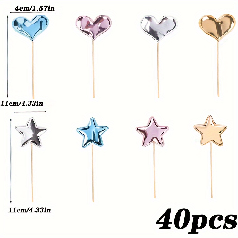 Image of 40pcs Star And Love Cake Topper Decoration,for Cupcake Toppers And Birthday Cake Toppers For Halloween,christmas Event & Party Supplies Halloween&christmas For Christmas,newyear,valentine,party Events