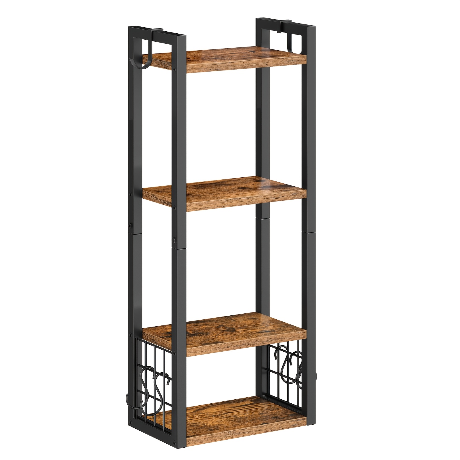 4-tier Wall-mounted Storage Rack, Towel And Blanket Rack With 6 Movable Hooks, Metal Frame, , For Bathroom, Living Room, Bedroom, Rustic Brown And Black, Towel Racks