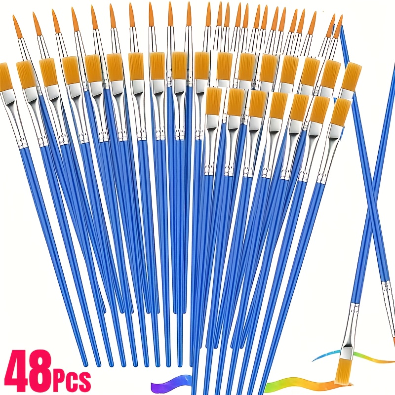 E-shop 48-teiliges Pinselset – Professionelle Malerei/Strapazierfähige Nylonfaser-Künstlerpinsel für Acryl/Öl/Aquarellmalerei – Flache & runde Köpfe,