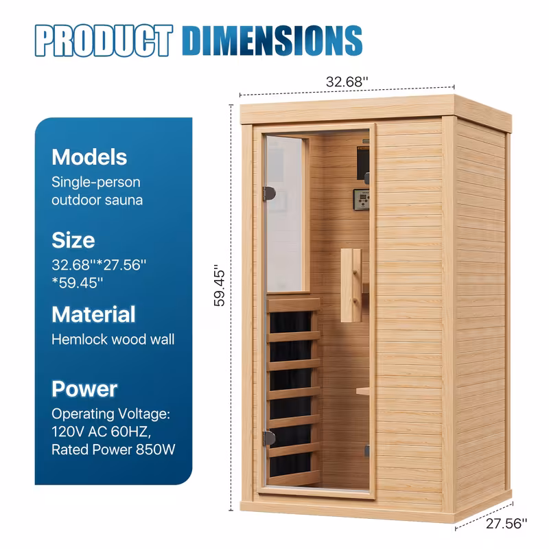 1 2 person indoor 2 7x2 3 with a half dry sauna with control panel low emf sauna for muscle recovery patio backyard Product details 3