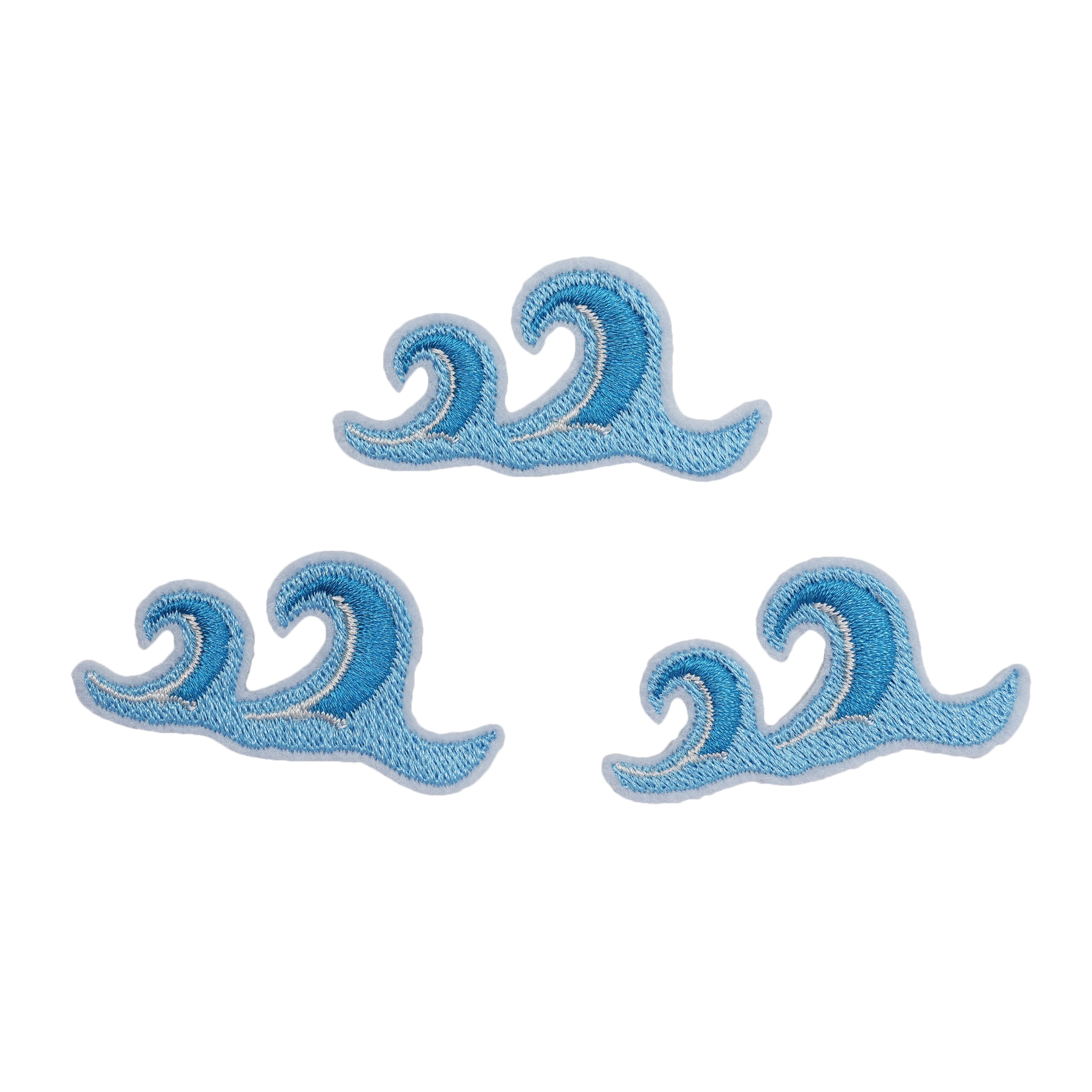 Image of 3pcs Of Wave Embroidery Hot Melt Adhesive Patches For Clothing, Hats, Bags, Shoes, And Socks, Suitable For Ironing