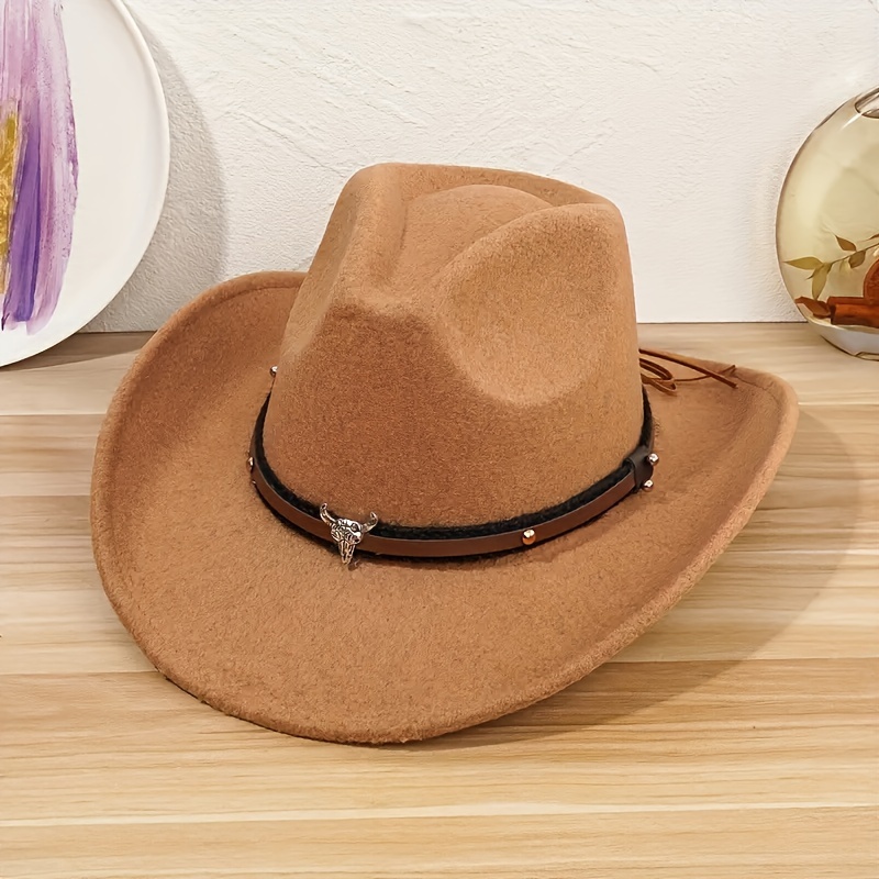 Western Cowboy Straw Fedora Belt Decor Wide Brim Sun Hat - Temu