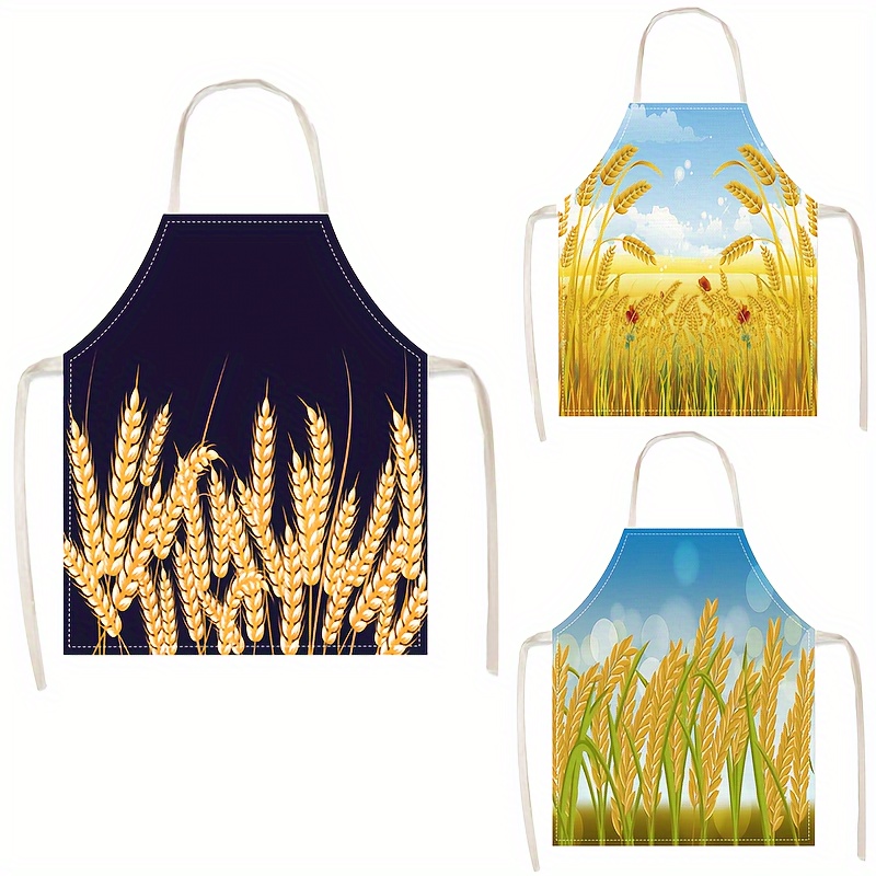 

1pc, Cooking Apron, Funny Wheat Printed Linen Apron, Sleeveless Tie-back Kitchen Apron, Oil & Stain Resistant, Universal Fit, For Cooking & Cleaning