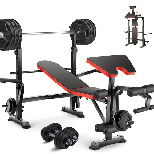 adjustable professional all in one weight bench set with squat rack professional foldable workout bench press set with leg developer pad for home gym full body workout strength training