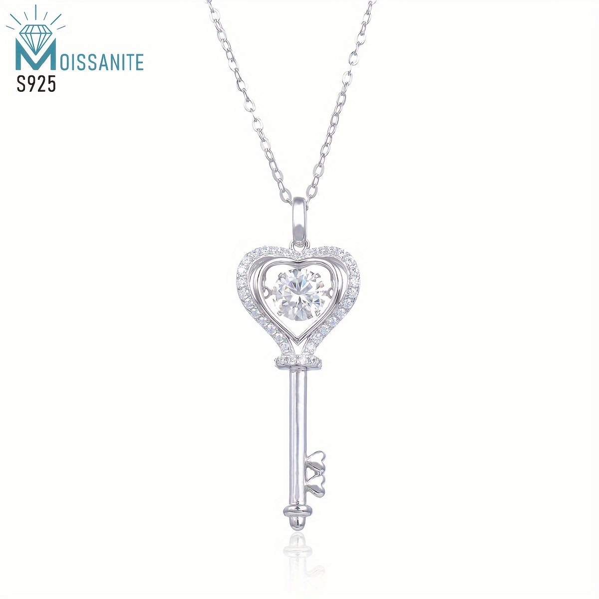 

1ct S925 Sterling Silver Moissanite Necklace Women Key Necklace Fashion Luxury Perfect For Valentine's Day Engagement Birthday Gifts And Gift-giving