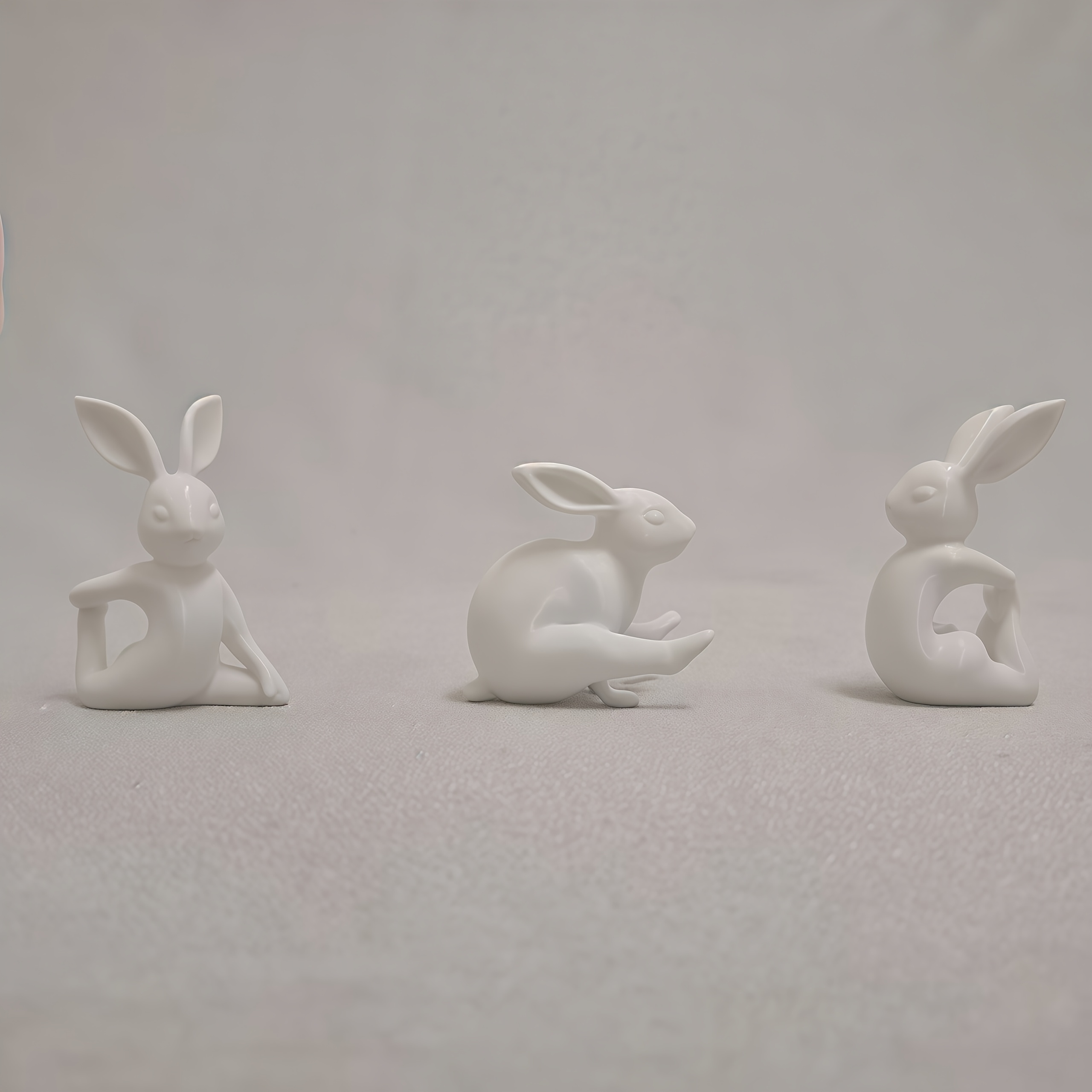 Image of 3pcs Yoga Rabbit Figurine Set - Anime-themed Stress Suitable For Home Office Meditation Decor, Plastic/resin Rabbit Ornaments For &, Calming Gift For Study Room, / Decoration