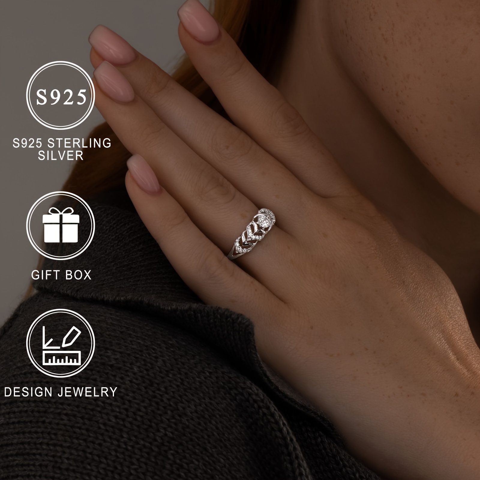 Romantic Declaration Ring for Women with Zirconia, S925 Silver