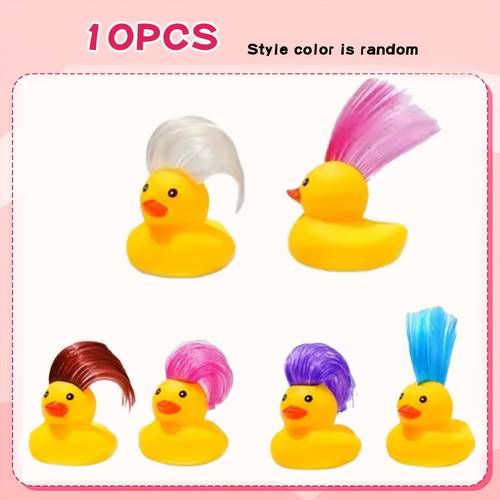 rubber duck toy with wig summer beach pool bathroom floating toy suitable for boys and girls birthday gift random style and color random color