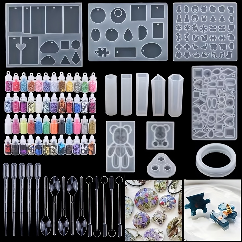 TEMU Silicone Molds Kit For Crafting Resin Jewelry, Including Molds For Making Epoxy Jewelry Such As Pendants, Necklaces, Earrings, And Keychains,