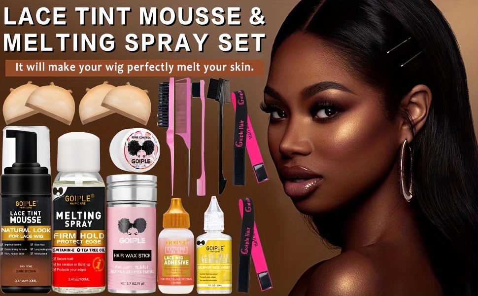 golel   styling kit for women hypoallergenic lace tint mousse waterproof melting spray natural look wax stick edge control finishing sprays ideal for curly hair toupees closure frontals details 0