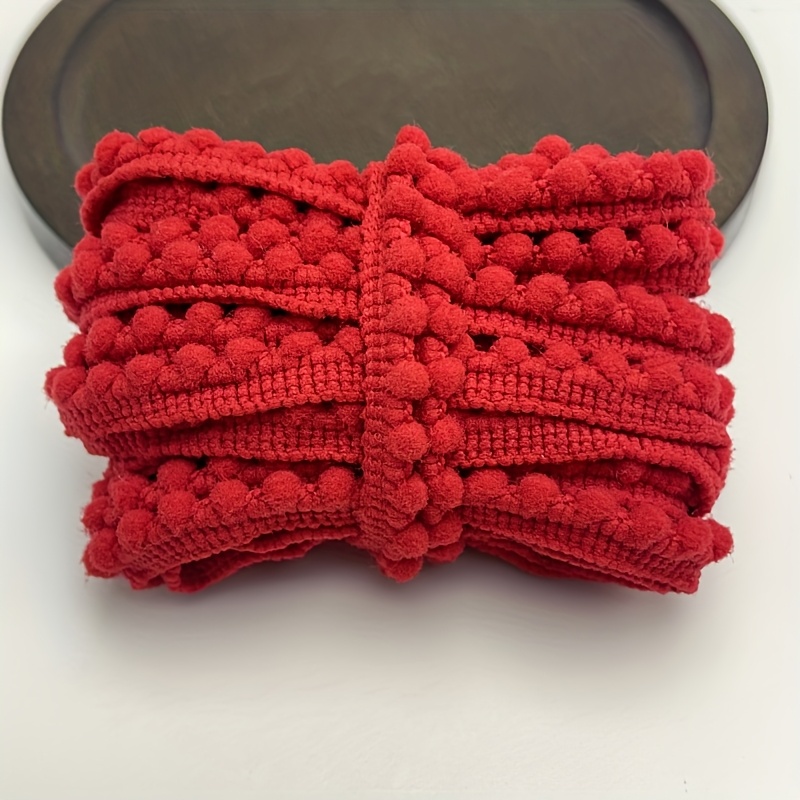 TEMU Fabric Pom Pom And Chenille Trim Ribbon, 5 Yards - Textured Decorative Fabric Ribbon For Sewing, Crafts, Doll Clothing Additions, Apparel Trim,